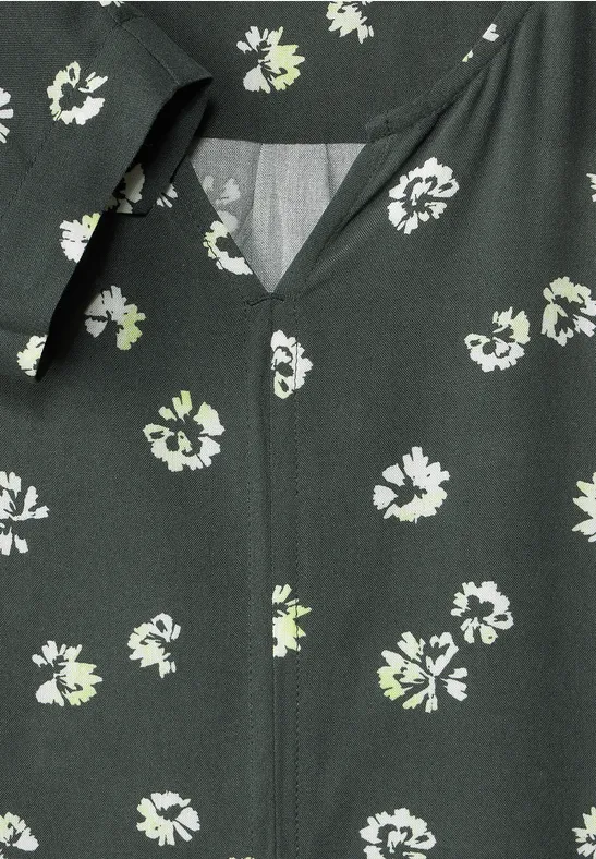 Blouse met onopvallende print easy khaki