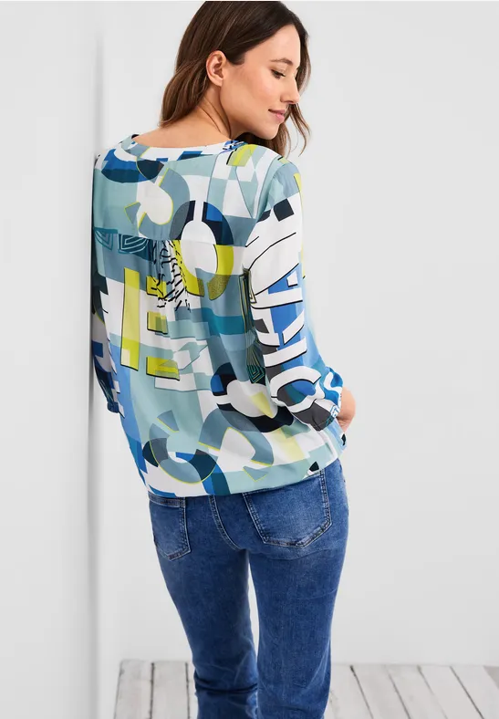 Tuniek-blouse met letterprint vanilla white