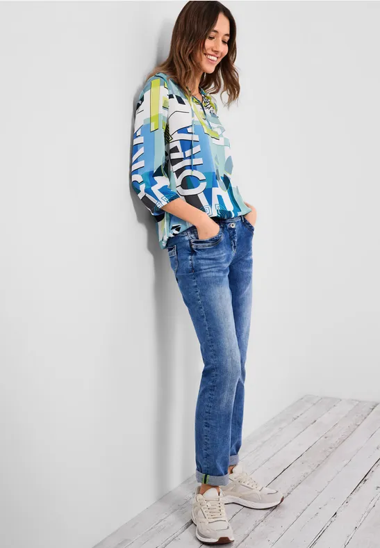Tuniek-blouse met letterprint vanilla white