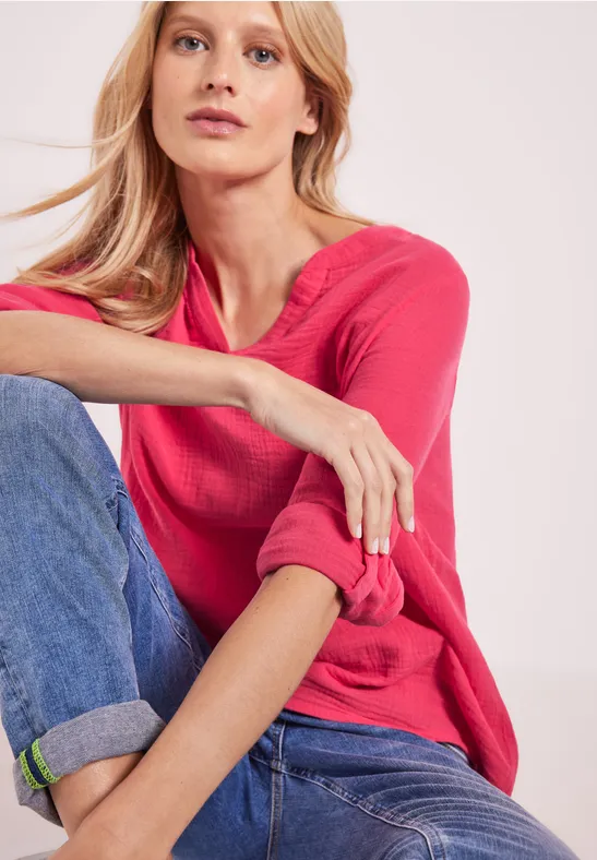 Mousseline blouse met 3/4-mouwen strawberry red