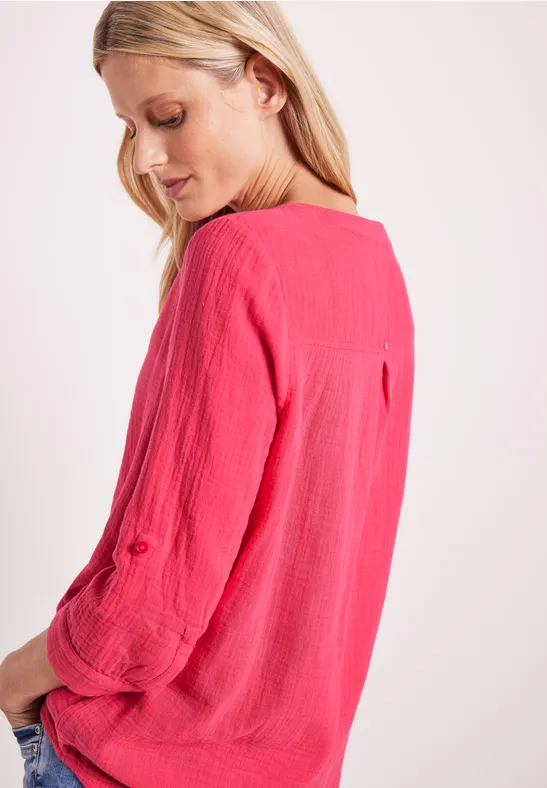 Mousseline blouse met 3/4-mouwen strawberry red