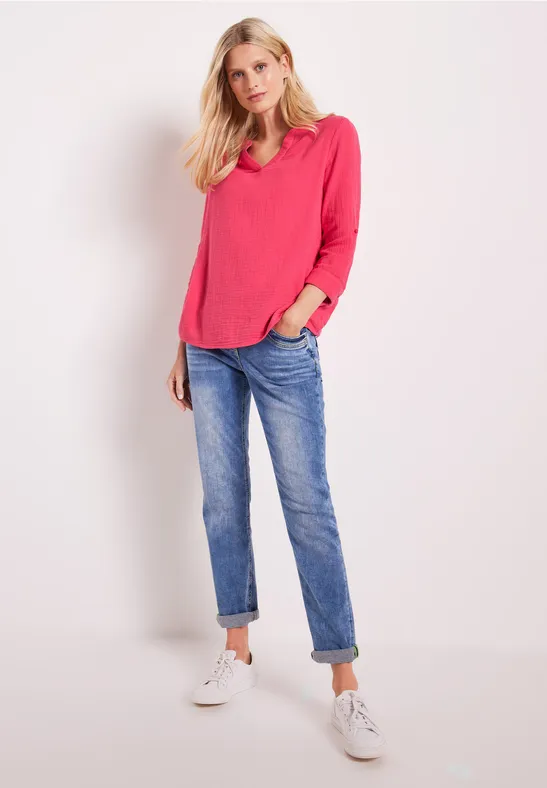 Mousseline blouse met 3/4-mouwen strawberry red