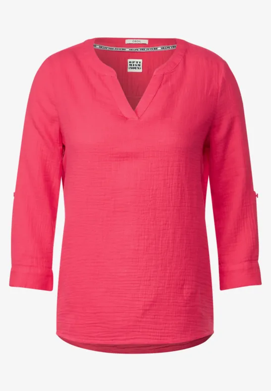 Mousseline blouse met 3/4-mouwen strawberry red