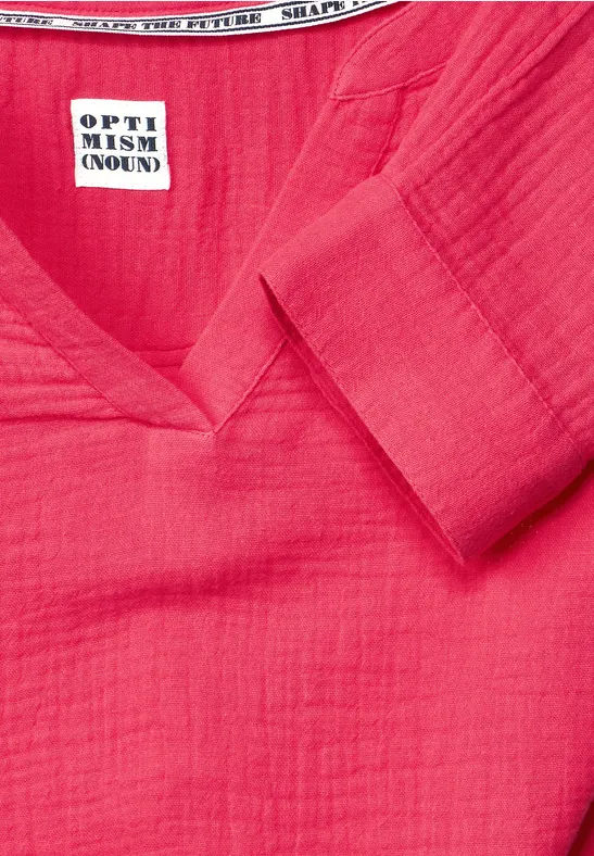 Mousseline blouse met 3/4-mouwen strawberry red