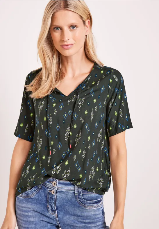 Blouse met onopvallende print easy khaki