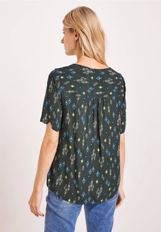 Blouse met onopvallende print easy khaki
