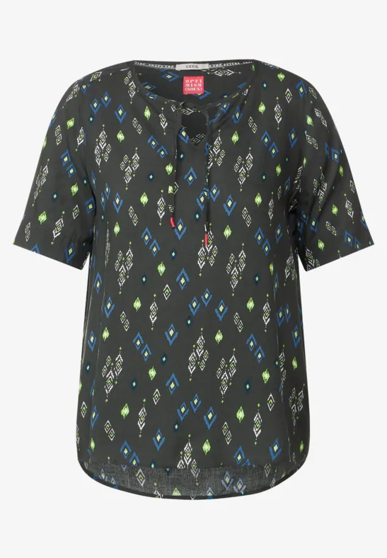 Blouse met onopvallende print easy khaki