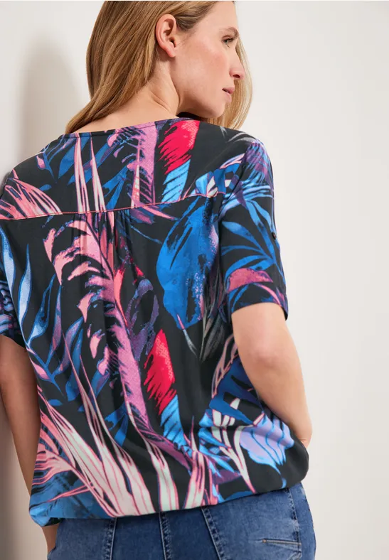 Bluse mit Blättermuster carbon grey