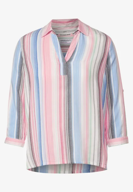 Gestreepte blouse met 3/4-mouwen vanilla white