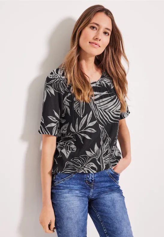 Bluse mit Blätterprint carbon grey