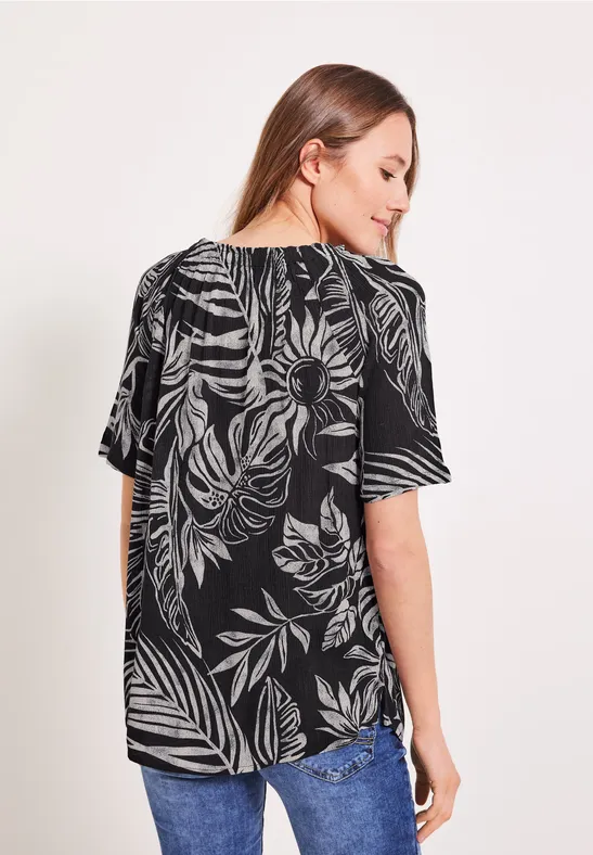 Bluse mit Blätterprint carbon grey