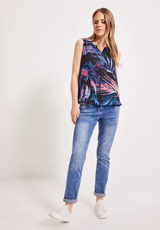 Blusentop mit Blätterprint carbon grey