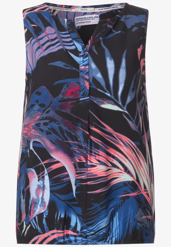 Blusentop mit Blätterprint carbon grey