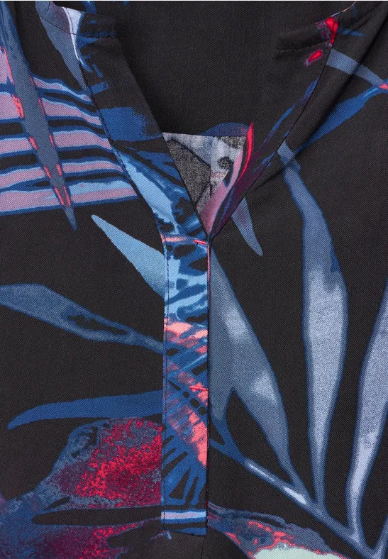 Blusentop mit Blätterprint carbon grey