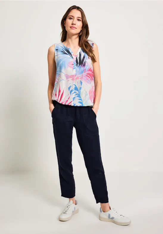 Blusentop mit Blätterprint vanilla white