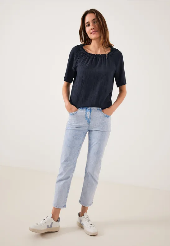 Carmen blouse met structuur deep blue