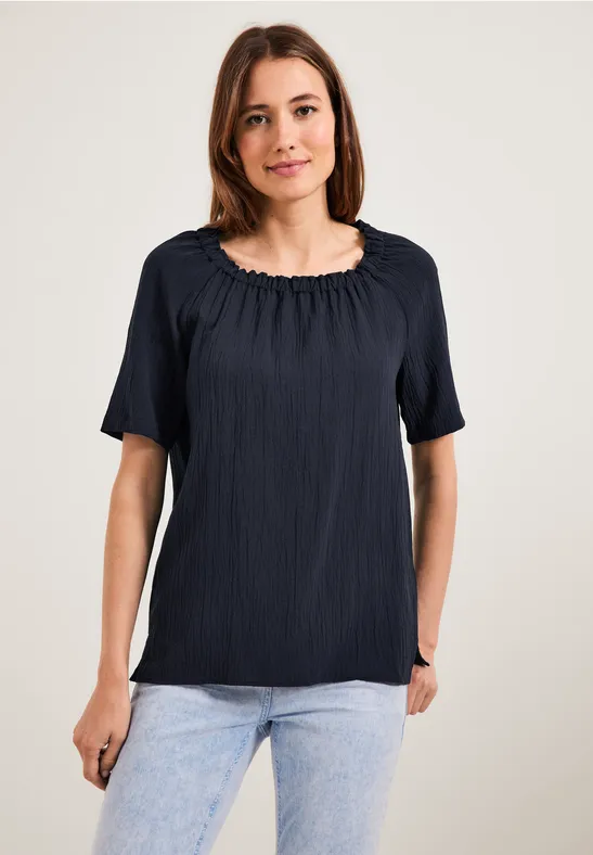 Carmen blouse met structuur deep blue