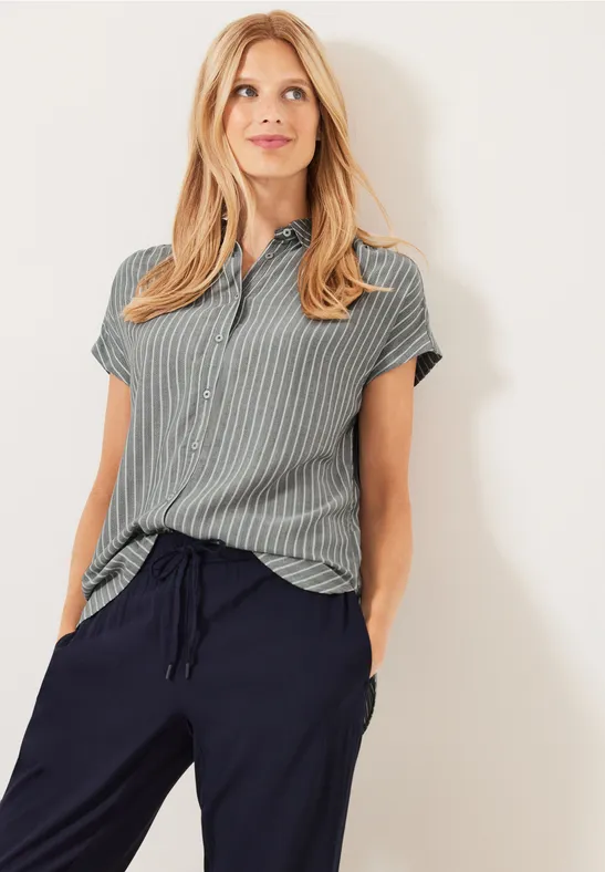 Gestreepte blouse van viscose sporty khaki