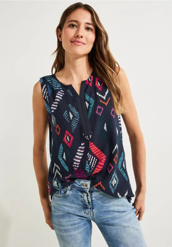 Multicolor Print Top night sky blue