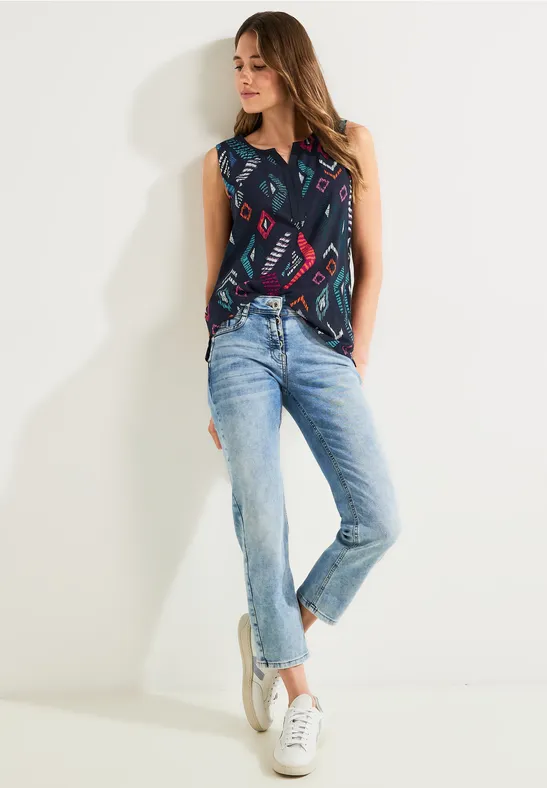 Multicolor Print Top night sky blue