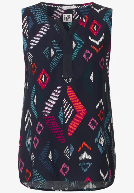 Multicolor Print Top night sky blue