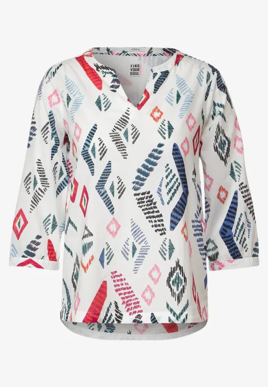 Printbluse in Baumwolle vanilla white