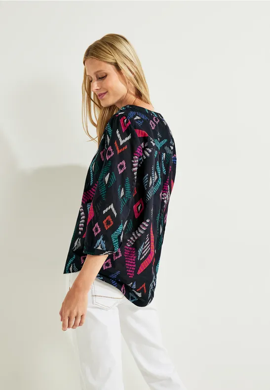 Printbluse in Baumwolle night sky blue