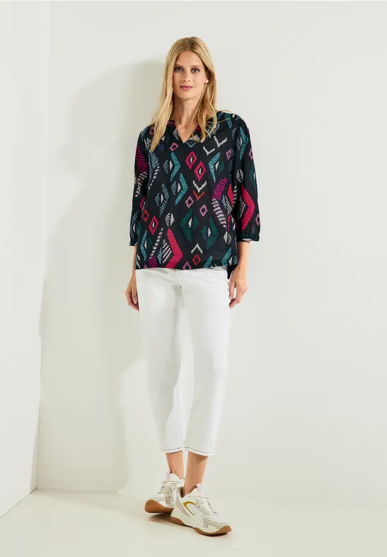 Printbluse in Baumwolle night sky blue