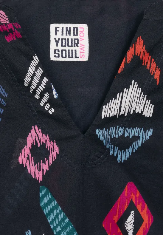 Printbluse in Baumwolle night sky blue