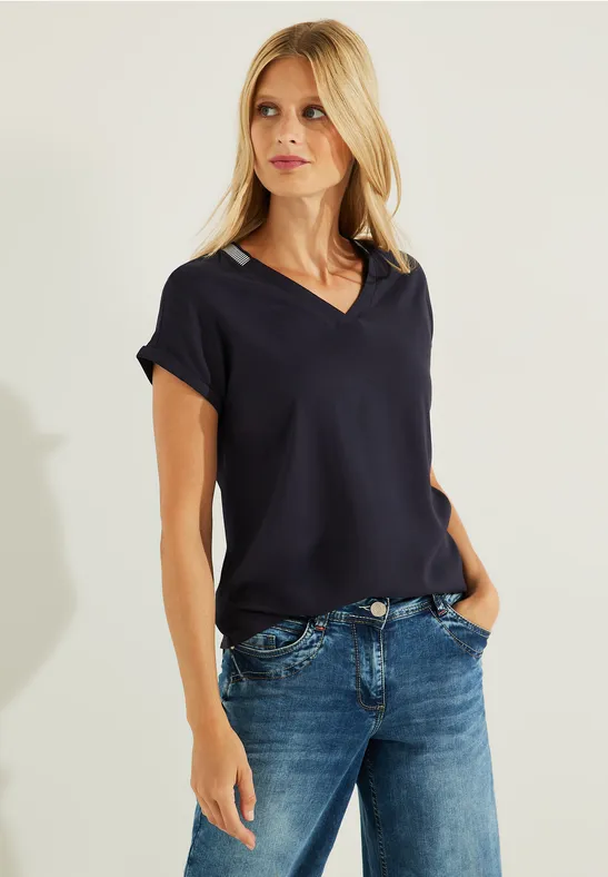 Blouse met geribbelde details night sky blue