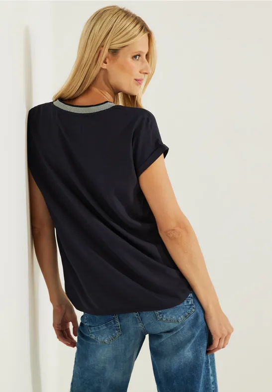 Blouse met geribbelde details night sky blue