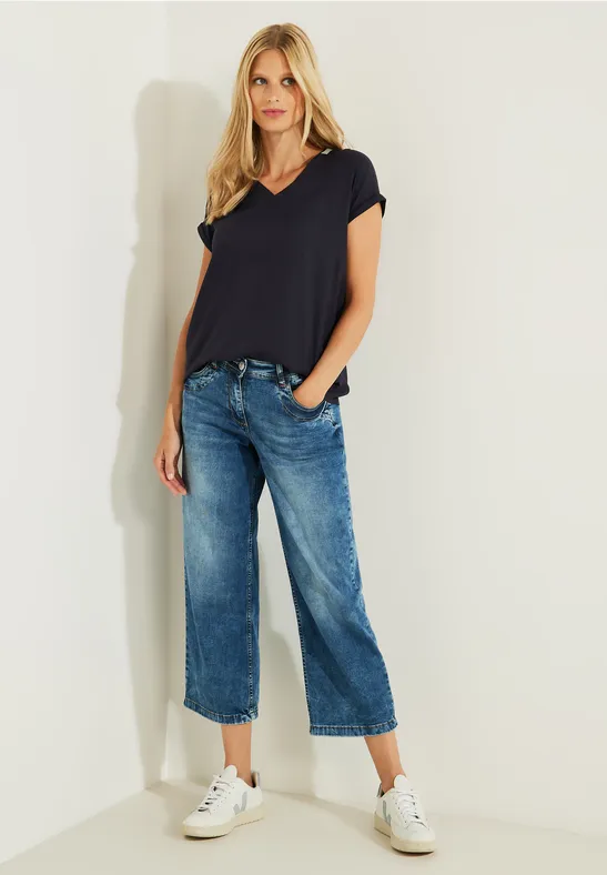 Blouse met geribbelde details night sky blue