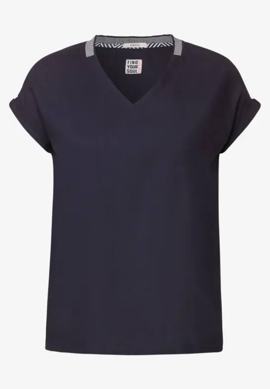 Blouse met geribbelde details night sky blue