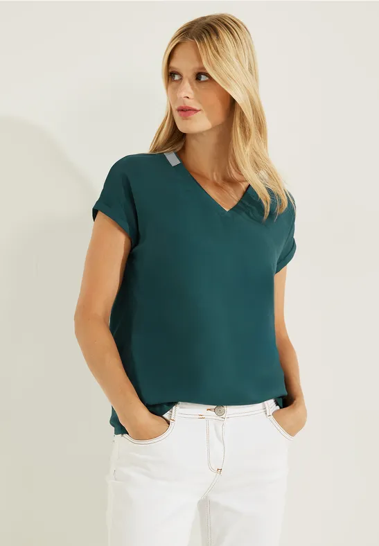 Bluse mit Rippdetail deep lake green