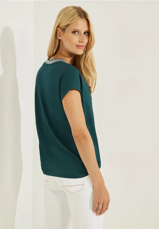Bluse mit Rippdetail deep lake green