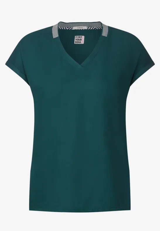 Bluse mit Rippdetail deep lake green