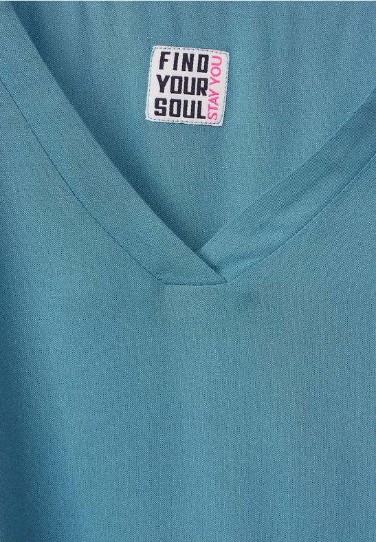 Bluse mit Rippdetail adriatic blue