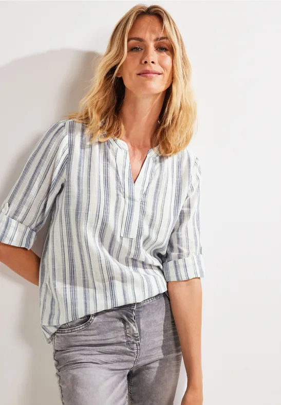 Gestreepte blouse met 3/4-mouwen true navy