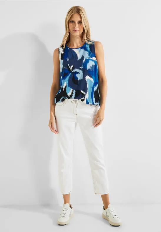 Ärmellose Printbluse blue sea