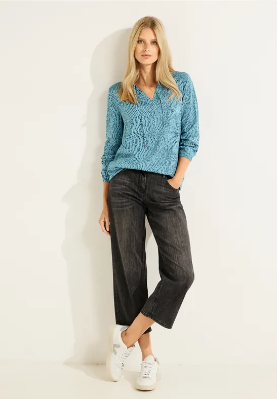 Blouse met print en gesmokte detail adriatic blue