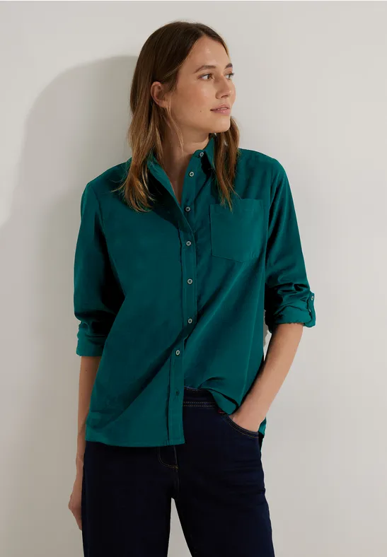 Cordbluse mit Hemdkragen deep lake green