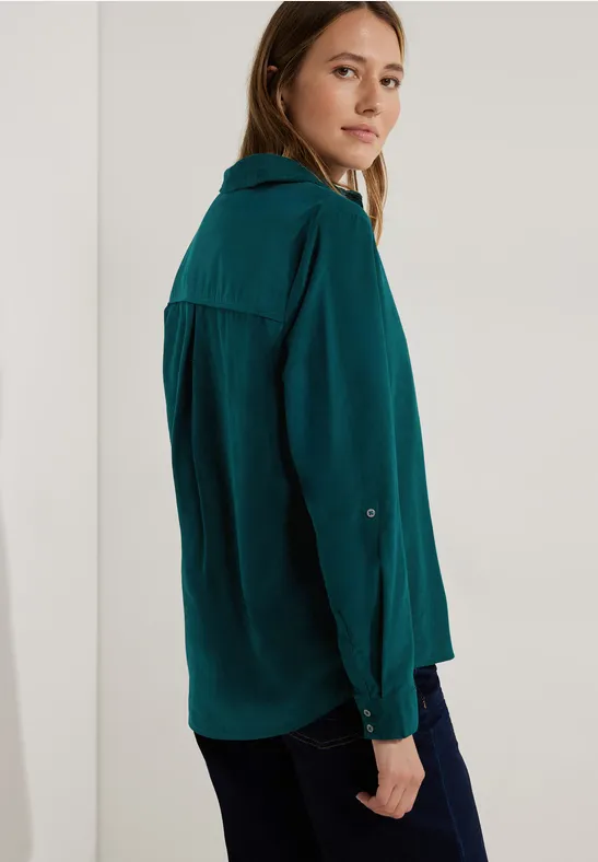 Cordbluse mit Hemdkragen deep lake green