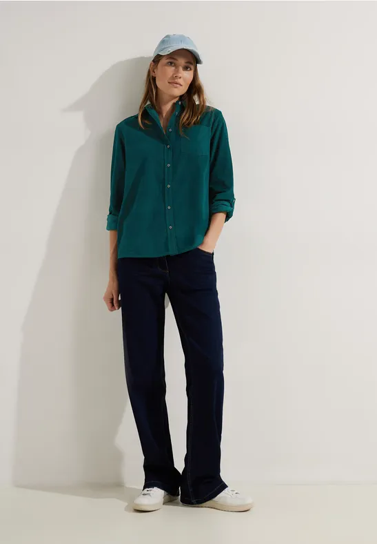 Cordbluse mit Hemdkragen deep lake green