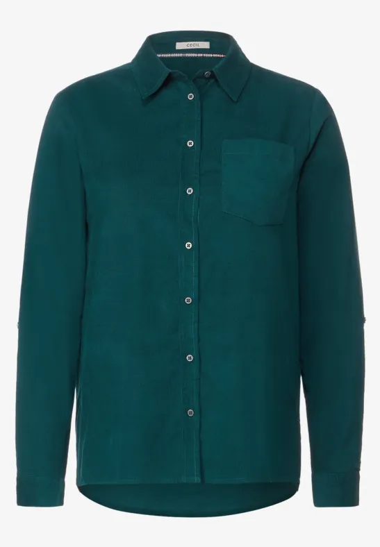 Cordbluse mit Hemdkragen deep lake green