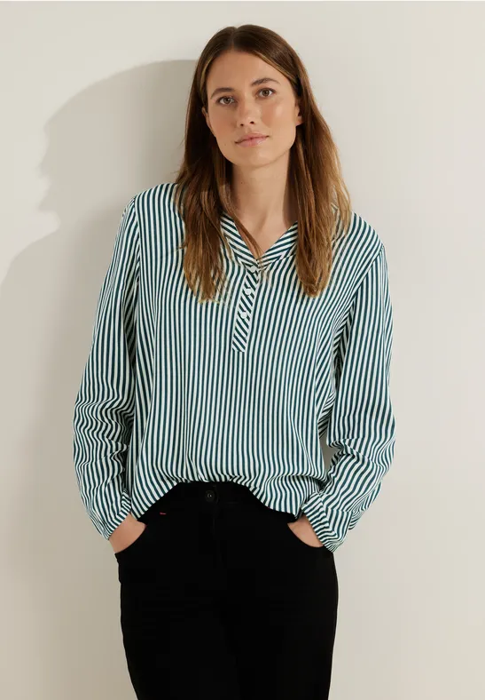 Gestreepte blouse van viscose deep lake green