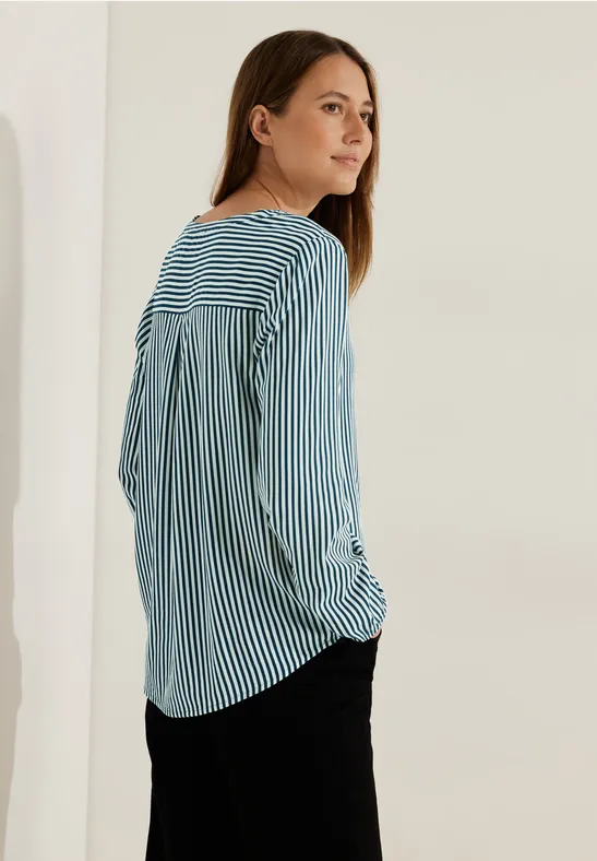 Gestreepte blouse van viscose deep lake green