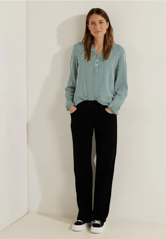 Gestreepte blouse van viscose deep lake green