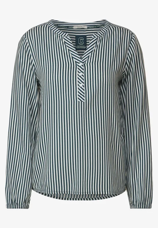 Gestreepte blouse van viscose deep lake green