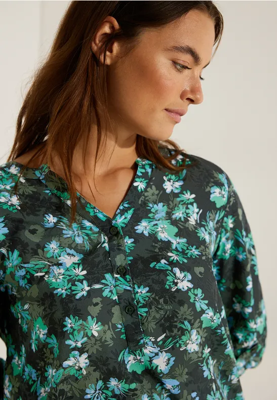 Viskose Blumenprint Bluse deep pine green