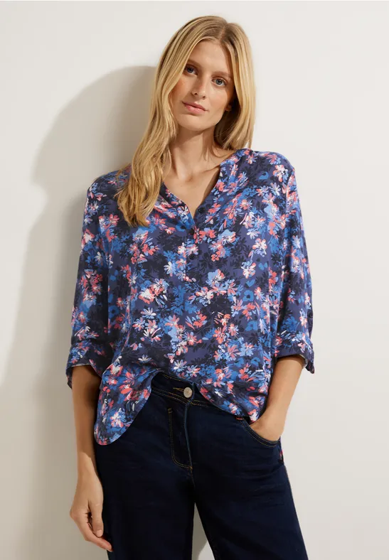 Viscose blouse met bloemenprint night sky blue